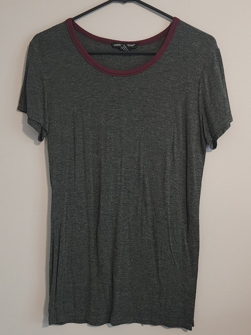 American Dream Grey Scoop Neck Short Sleeve Lightweight Top - Size Large